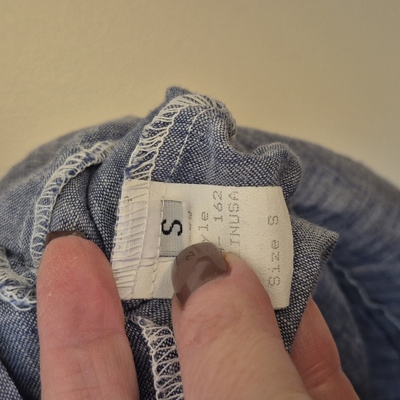 CP Shades 100% Linen Chambray Pintucked Mini Dress Sleeve Tabs V Neck - Picture 5 of 6